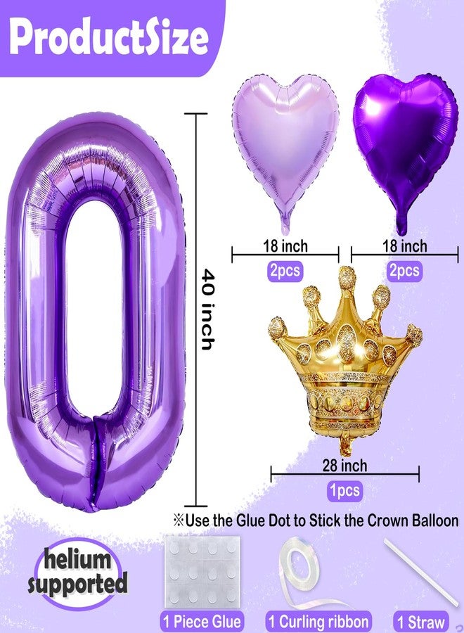 Florisland 40 inch Large Purple Number 4 Crown Balloon for Princess Jasmine Decorations, Foil Mylar Jasmine Birthday Balloons for Girls Purple Theme Birthday Party Decorations, Supplies - Image 2